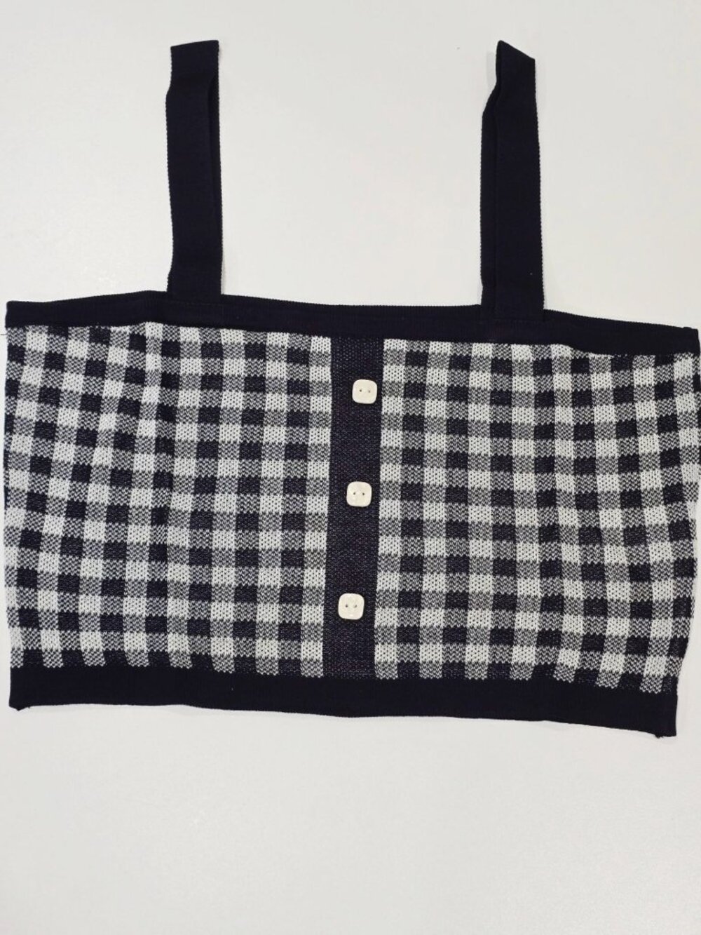 SHEIN ✦ Crop Top ✦ Black White Gingham Pearlized Buttons Knit Strap Crop S NWT - Picture 6 of 9